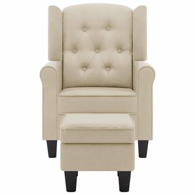 VidaXL Fauteuil avec repose-pied Crème Tissu 6 VidaXL Fauteuil avec repose-pied Crème Tissu – Image 4