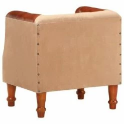 VidaXL Fauteuil Marron Cuir véritable et bois de manguier massif 11 VidaXL Fauteuil Marron Cuir véritable et bois de manguier massif -Fauteuils Soldes image 4 320605