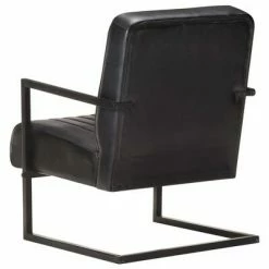 VidaXL Fauteuil cantilever Noir Cuir véritable -Fauteuils Soldes image 4 321856