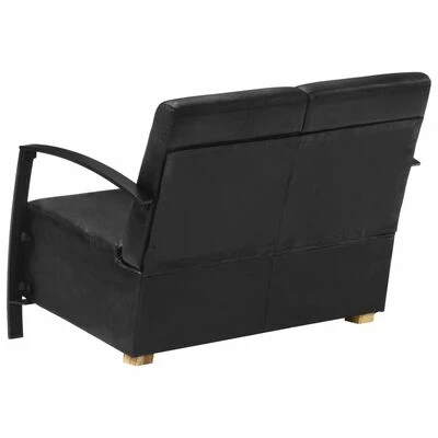 VidaXL Canapé à 2 places Noir Cuir véritable 6 VidaXL Canapé à 2 places Noir Cuir véritable – Image 4
