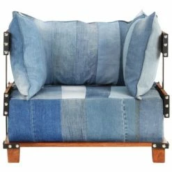 VidaXL Fauteuil 80x67x62 cm Tissu en jean et bois massif de manguier -Fauteuils Soldes image 4 325143