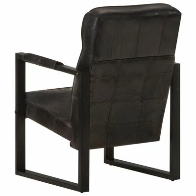 VidaXL Fauteuil 60x75x90 cm Noir Cuir de chèvre véritable 6 VidaXL Fauteuil 60x75x90 cm Noir Cuir de chèvre véritable – Image 4