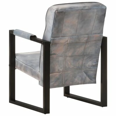 VidaXL Fauteuil 60x75x90 cm Gris Cuir de chèvre véritable 6 VidaXL Fauteuil 60x75x90 cm Gris Cuir de chèvre véritable – Image 4
