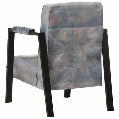 VidaXL Fauteuil 60x80x87 cm Gris Cuir de chèvre véritable 6 VidaXL Fauteuil 60x80x87 cm Gris Cuir de chèvre véritable – Image 4