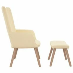 VidaXL Chaise de relaxation avec repose-pied Blanc crème Velours -Fauteuils Soldes image 4 327675