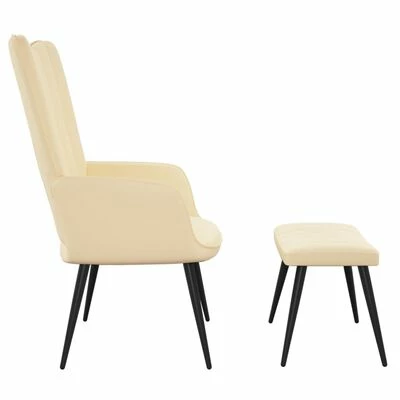 VidaXL Chaise de relaxation avec repose-pied Blanc crème Velours 6 VidaXL Chaise de relaxation avec repose-pied Blanc crème Velours – Image 4