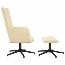 VidaXL Chaise de relaxation avec repose-pied Blanc crème Velours -Fauteuils Soldes image 4 327719