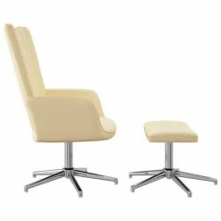 VidaXL Chaise de relaxation avec repose-pied Blanc crème Velours -Fauteuils Soldes image 4 327741
