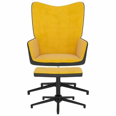 VidaXL Chaise de détente et repose-pied Jaune moutarde Velours et PVC 6 VidaXL Chaise de détente et repose-pied Jaune moutarde Velours et PVC – Image 4
