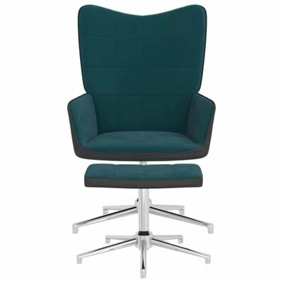 VidaXL Chaise de relaxation avec repose-pied Bleu Velours et PVC 6 VidaXL Chaise de relaxation avec repose-pied Bleu Velours et PVC – Image 4