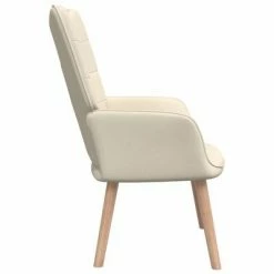 VidaXL Chaise de relaxation avec tabouret Crème Tissu -Fauteuils Soldes image 4 327932