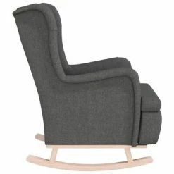 VidaXL Fauteuil avec pieds à bascule en bois d'hévéa Gris foncé Tissu -Fauteuils Soldes image 4 329406
