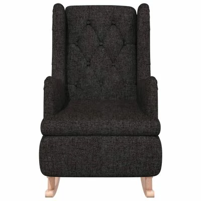 VidaXL Fauteuil avec pieds à bascule en bois d'hévéa Noir Tissu 6 VidaXL Fauteuil avec pieds à bascule en bois d'hévéa Noir Tissu – Image 4