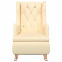 VidaXL Fauteuil avec pieds à bascule en bois d'hévéa solide Crème Tissu -Fauteuils Soldes image 4 329414