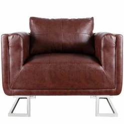 VidaXL Fauteuil cube avec pieds chromés Marron Similicuir -Fauteuils Soldes image 5 240896