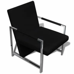 VidaXL Fauteuil avec pieds chromés Noir Similicuir 12 VidaXL Fauteuil avec pieds chromés Noir Similicuir -Fauteuils Soldes image 5 241006