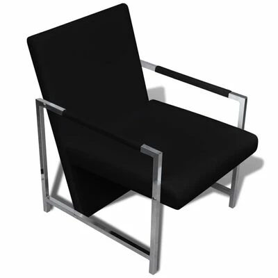 VidaXL Fauteuil avec pieds chromés Noir Similicuir 7 VidaXL Fauteuil avec pieds chromés Noir Similicuir – Image 5