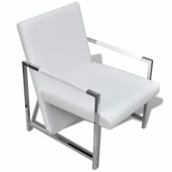 VidaXL Fauteuil avec pieds chromés Blanc Similicuir -Fauteuils Soldes image 5 241007
