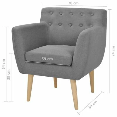 VidaXL Fauteuil Gris clair Tissu 7 VidaXL Fauteuil Gris clair Tissu – Image 5