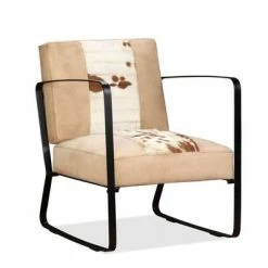 VidaXL Fauteuil Crème Peau de chèvre véritable et toile -Fauteuils Soldes image 5 244630