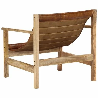 VidaXL Fauteuil de relaxation Marron Cuir véritable 7 VidaXL Fauteuil de relaxation Marron Cuir véritable – Image 5