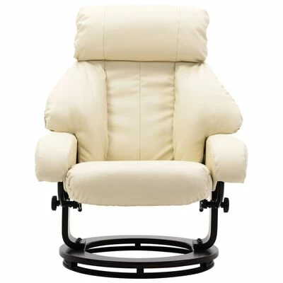 VidaXL Fauteuil TV avec repose-pied Blanc crème Similicuir 7 VidaXL Fauteuil TV avec repose-pied Blanc crème Similicuir – Image 5