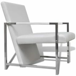 VidaXL Fauteuils 2 pcs avec cadre chromé Blanc Similicuir 12 VidaXL Fauteuils 2 pcs avec cadre chromé Blanc Similicuir -Fauteuils Soldes image 5 270180