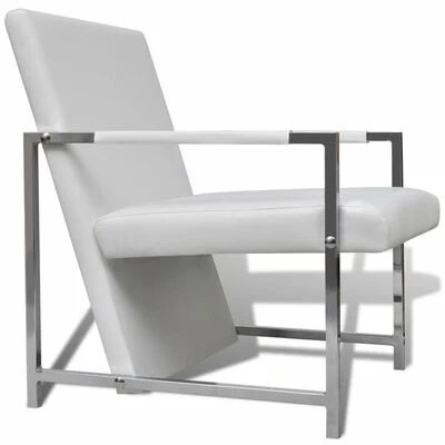 VidaXL Fauteuils 2 pcs avec cadre chromé Blanc Similicuir 7 VidaXL Fauteuils 2 pcs avec cadre chromé Blanc Similicuir – Image 5
