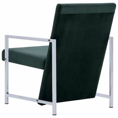VidaXL Fauteuil avec pieds en chrome Vert foncé Velours 7 VidaXL Fauteuil avec pieds en chrome Vert foncé Velours – Image 5
