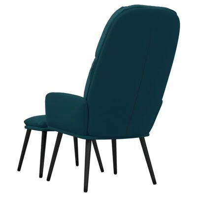 VidaXL Chaise de relaxation avec tabouret Bleu Velours 7 VidaXL Chaise de relaxation avec tabouret Bleu Velours – Image 5