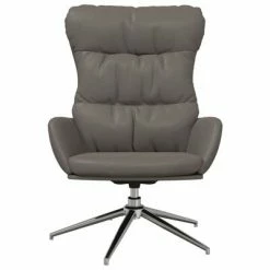 VidaXL Chaise de relaxation et tabouret Gris Cuir véritable/similicuir -Fauteuils Soldes image 5 3097579