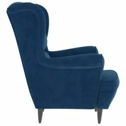 VidaXL Fauteuil à oreilles avec tabouret Bleu Velours -Fauteuils Soldes image 5 3115930