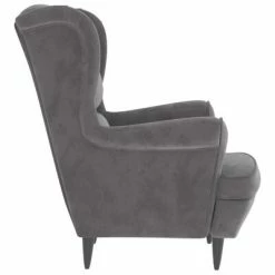 VidaXL Fauteuil à oreilles avec tabouret Gris clair Velours -Fauteuils Soldes image 5 3115931