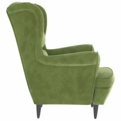 VidaXL Fauteuil à oreilles avec tabouret Vert clair Velours -Fauteuils Soldes image 5 3115934