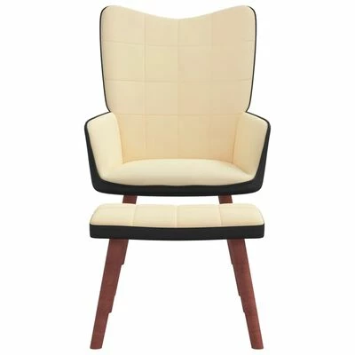 VidaXL Chaise de relaxation et repose-pied Blanc crème Velours et PVC 7 VidaXL Chaise de relaxation et repose-pied Blanc crème Velours et PVC – Image 5