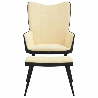 VidaXL Chaise de relaxation et repose-pied Blanc crème Velours et PVC 7 VidaXL Chaise de relaxation et repose-pied Blanc crème Velours et PVC – Image 5