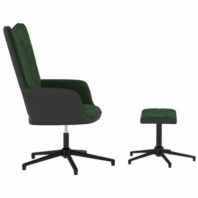 VidaXL Chaise de relaxation avec repose-pied Vert foncé Velours et PVC 7 VidaXL Chaise de relaxation avec repose-pied Vert foncé Velours et PVC – Image 5