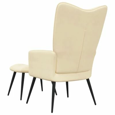 VidaXL Chaise de relaxation avec repose-pied Blanc crème Velours 7 VidaXL Chaise de relaxation avec repose-pied Blanc crème Velours – Image 5