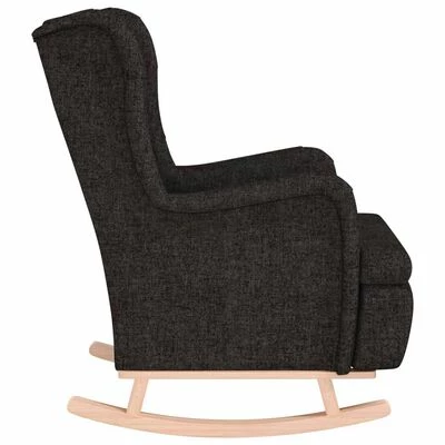 VidaXL Fauteuil avec pieds à bascule en bois d'hévéa Noir Tissu 7 VidaXL Fauteuil avec pieds à bascule en bois d'hévéa Noir Tissu – Image 5