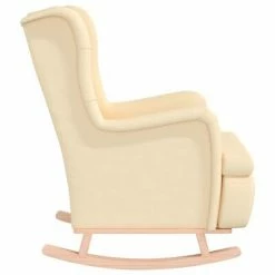 VidaXL Fauteuil avec pieds à bascule en bois d'hévéa solide Crème Tissu -Fauteuils Soldes image 5 329414