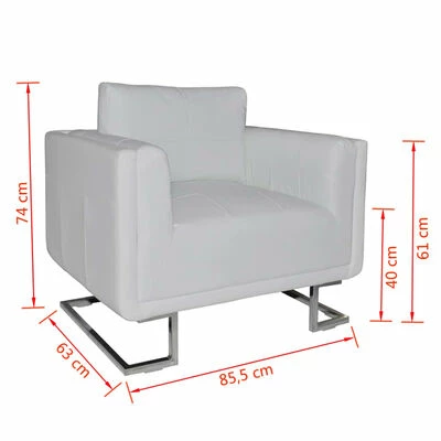 VidaXL Fauteuil cube avec pieds chromés Blanc Similicuir 8 VidaXL Fauteuil cube avec pieds chromés Blanc Similicuir – Image 6