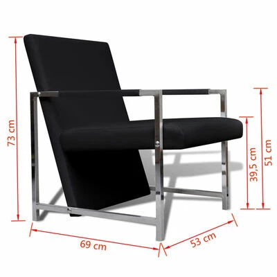 VidaXL Fauteuil avec pieds chromés Noir Similicuir 8 VidaXL Fauteuil avec pieds chromés Noir Similicuir – Image 6