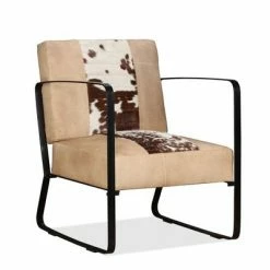 VidaXL Fauteuil Crème Peau de chèvre véritable et toile -Fauteuils Soldes image 6 244630