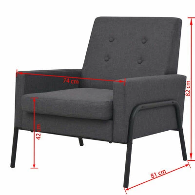 VidaXL Fauteuil Gris foncé Acier et tissu 8 VidaXL Fauteuil Gris foncé Acier et tissu – Image 6