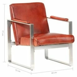 VidaXL Fauteuil tube Marron 60x73x77 cm Cuir véritable -Fauteuils Soldes image 6 286946