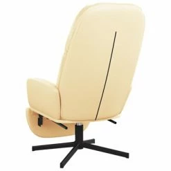 VidaXL Chaise de relaxation avec tabouret Blanc crème Similicuir -Fauteuils Soldes image 6 3097416