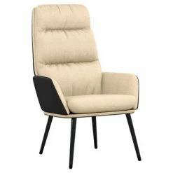 VidaXL Chaise de relaxation avec tabouret Crème Tissu et similicuir -Fauteuils Soldes image 6 3097508