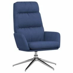 VidaXL Chaise de relaxation avec tabouret Bleu Tissu -Fauteuils Soldes image 6 3097517