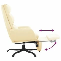 VidaXL Chaise de relaxation avec repose-pied Crème Similicuir -Fauteuils Soldes image 6 3097543