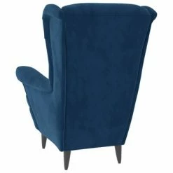 VidaXL Fauteuil à oreilles avec tabouret Bleu Velours -Fauteuils Soldes image 6 3115930